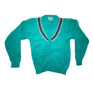 Vintage Bryan Edwards Green Cardigan‎ Sweater M(see measurement) Preppy Academia